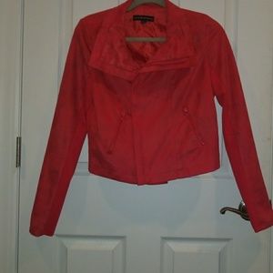 Red faux suede motorcycle jacket style